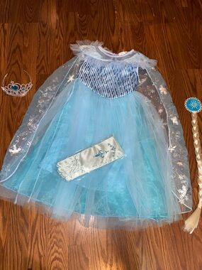 frozen Princess Costume Set with Tiara, Braid & Gloves